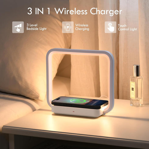 SMARTERIOR 10W 3-Level 180 Besides Lamp with Wireless Charging, Table Lamp Touch Control with Fast Charger, Nightstand