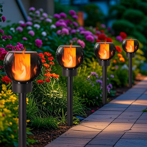 4 Pack Dynaming Solar Torch Lights Outdoor, Flickering Flame Christmas Pathway Solar Globe Lights, Auto On/Off Garden