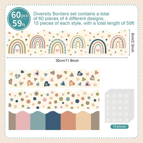 Boho Bulletin Board Borders Trim, Rainbow polka dots Classroom Paper Borders for Bulletin Board Decorations, Boho Bulletin Board Decorations for Classroom Blackboard Chalkboard (59 FT in Length) by Hedeey