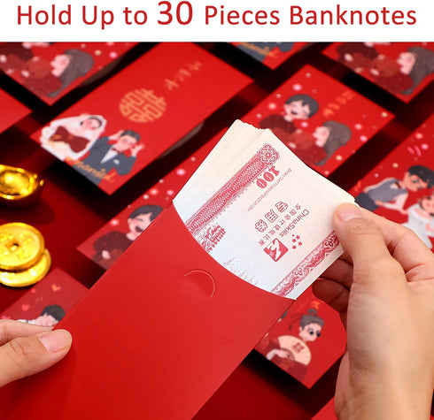 Chinese Red Envelopes for Weddings, 10 Pieces Lucky Money Packets with Bride and Groom Patterns