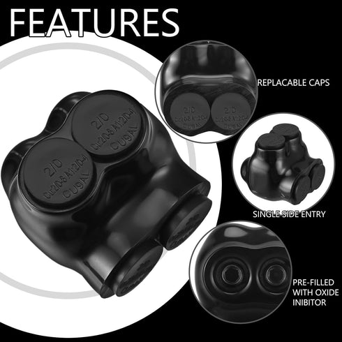 5 Pcs Insulated Multi Cable Connectors, 2 Port Single Entry Splice Electrical Power Connector Black Interconnect
