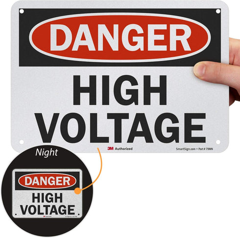 SmartSign OSHA Safety Sign, "Danger: High Voltage", 10" x 7", Reflective Black/Red on White