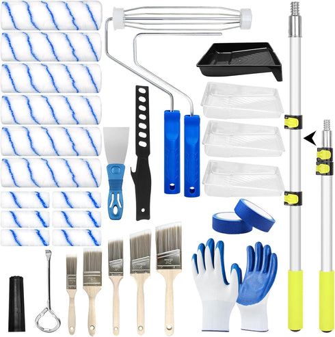 31 PCS Paint Roller Kit with Extension Pole 2 to 4 Ft,9"4"Paint