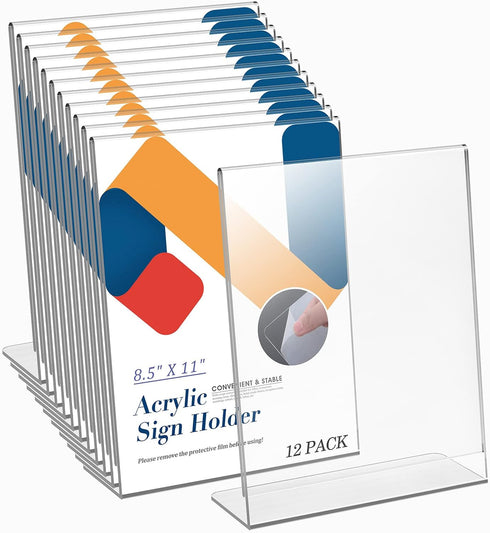 Relx Acrylic Sign Holder 8.5 x 11, Slant Back Acrylic Display Stand,