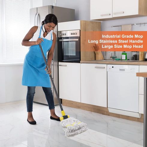 KeFanta Heavy Duty Commercial Mop with Long Handle, 60" Looped-End String Wet Cotton Mops for Floor Cleaning