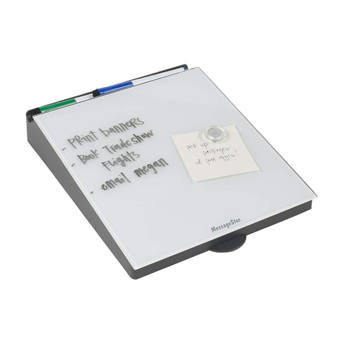 ECR4Kids MessageStor Dry-Erase Glass Board Memo Station - Desk Organizer, White