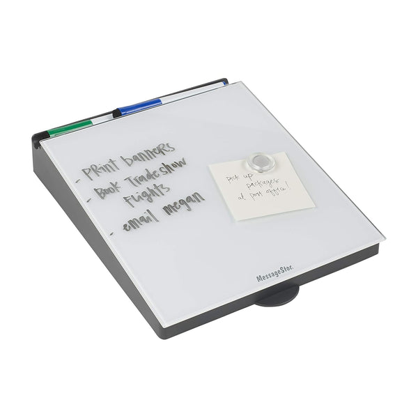 ECR4Kids MessageStor Dry-Erase Glass Board Memo Station - Desk Organizer, White