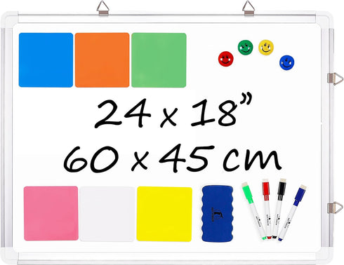 Whiteboard Set - 24 x 18 in Dry Erase Board with 1 Magnetic Eraser, 4 Markers, 4 Magnets, and 6 Labels