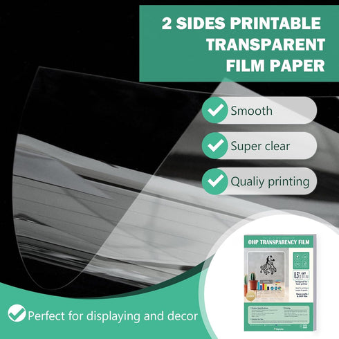 8.5x11 4 50 Pack Clear Transparency Film Laser Printer, mil Double Sides Printable Transparent Ohp Film Paper for Color