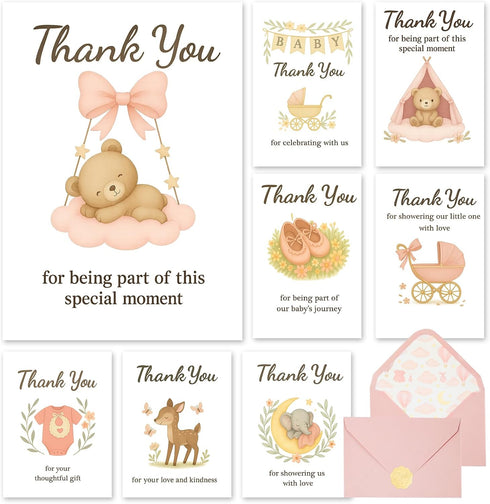 C2U Baby Shower Thank You Cards for Girl - 48 Pack with