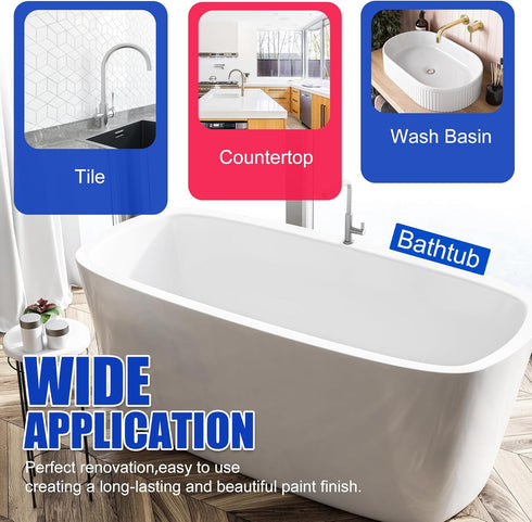 35oz Countertop 50-60 Tub and Tile Refinishing Kit - Semi-Gloss White Tile Paint with Tools for Bathtub Sink