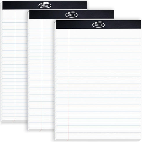 Legal Notepads 8.5 x 11, Pack of 3 - Perforated Wide Ruled Writing Pad, 50 Sheets Per Notebook