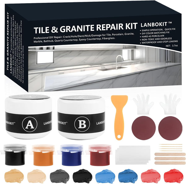 LANBOKIT Marble and Granite Repair Kit, Tile and Fiberglass Tub Repair Kit for Sink & Toilet, Epoxy and Quartz