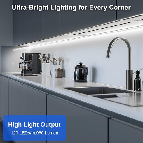24in, 6000K 110V-120V Counter, Closet, maylit Under Cabinet LED Strip Lighting Hardwired Ultra Bright Small LED Light
