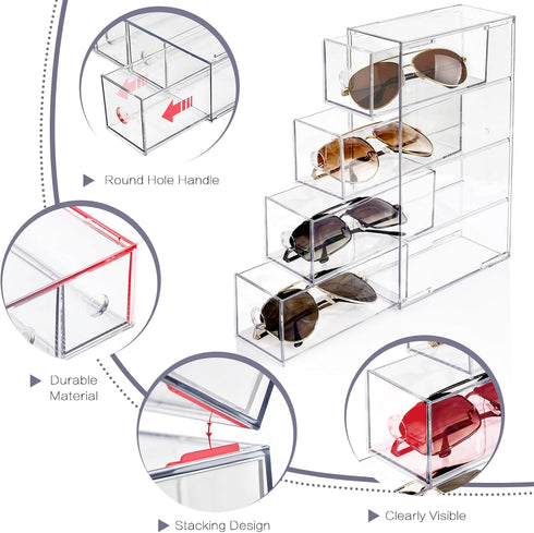 Desk Organizer with 12 Drawers, FODIENS Stackable Desktop Storage Box with Removable Drawer, Clear Sunglasses Organizer