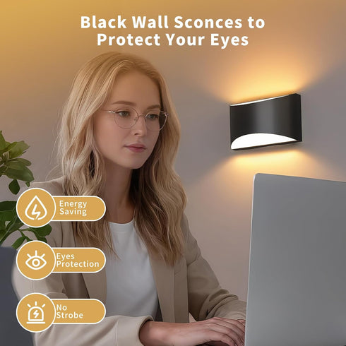 3 10W 1 Pack) TingMiao Black Modern LED Wall Sconce, Colors Indoor Wall Lights, Hardwired Up and Down Aluminum Wall