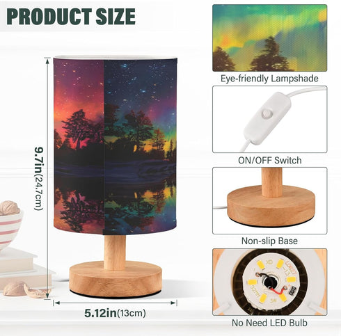 ALAZA Bedside Table Lamp for Bedroom Forest Rainbow Aurora Nightstand LED Light Lamps with USB Port Linen Fabric Shade