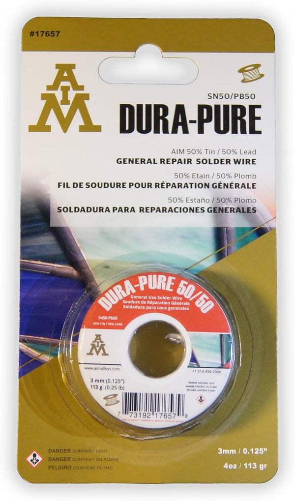 AIM Dura-Pure 50/50 0.125inch Solid Solder Wire for General Purpose Repairs, 113g / 4oz