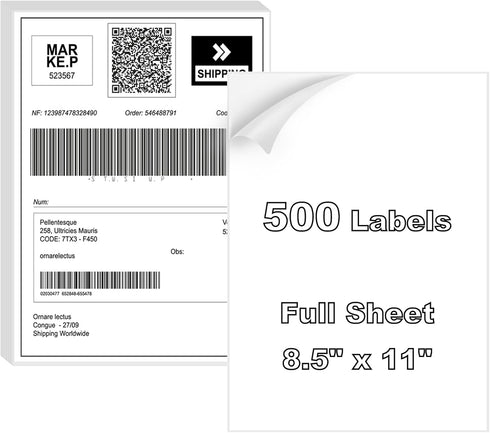 Full Sheet Labels 8.5” x 11” Shipping Address Labels, Printable White Sticker Paper for Laser & Inkjet Printers