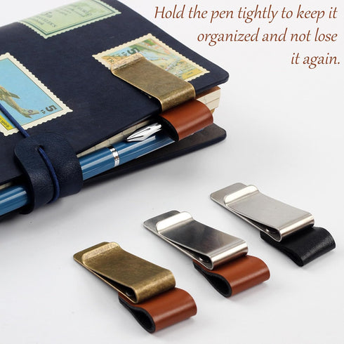 LINYUEARUI 6pcs Retro Brass Notebook PU Leather Pen Holder Loose leaf Dairy Memo Holder Bookmark Diary Planner Pen