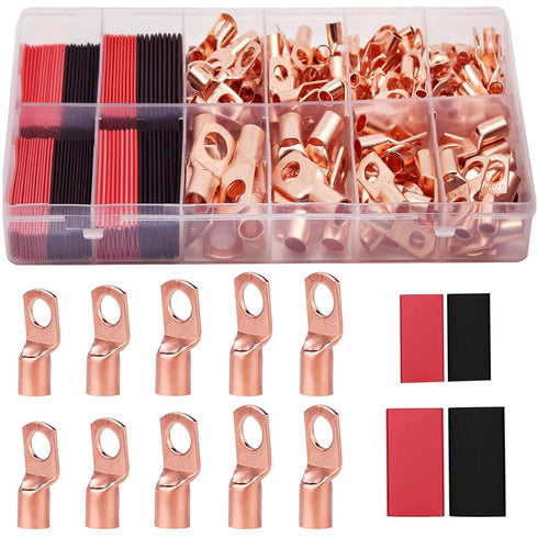 TKDMR 160Pcs Copper Wire Lugs AWG2 4 6 8 10 12, 80Pcs Battery Cable Ends Ring Terminals Connectors Kit