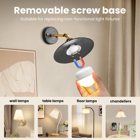 Rechargeable Light Bulbs with Remote Control Timer, 3 Color Temperature Options, E12, 2 Pack Battery Operated