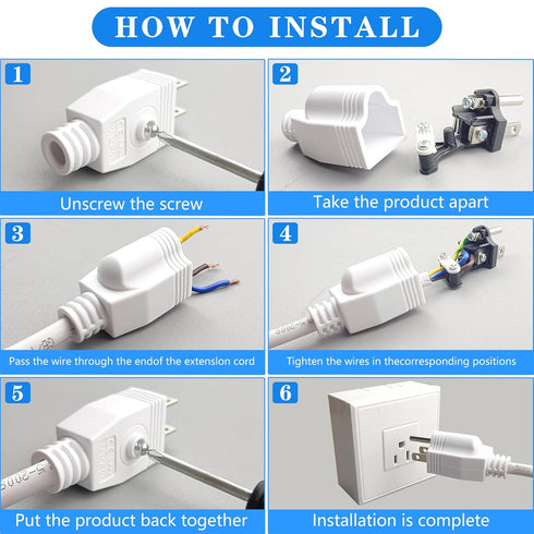 Nema 5-15P Replacement Plugs, 3 Pack Extension Cord Ends with Screwdriver, 3 Prong Replacement Plug, White