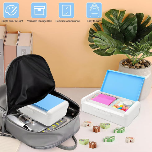 Pencil Box for Office Supplies Storage, Double Layer Large Capacity Organizer Box with Snap-tight Lid, Stackable (Pale
