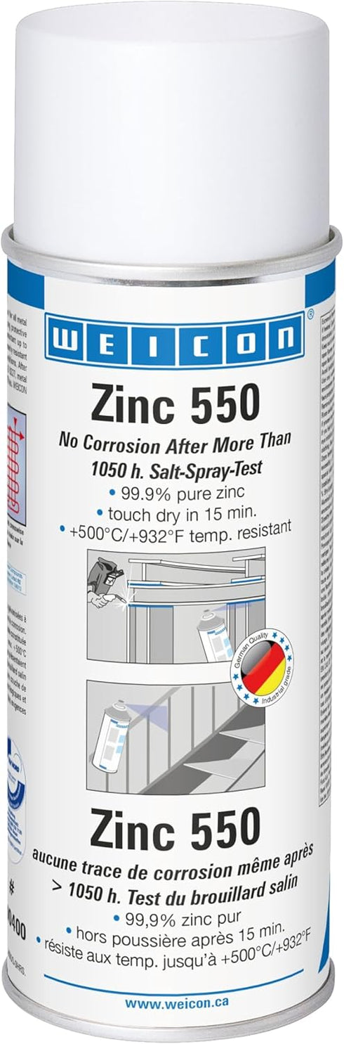 WEICON Zinc Spray - 400 ml Fast-Drying, Heat-Resistant Primer for Metal, Matt Grey