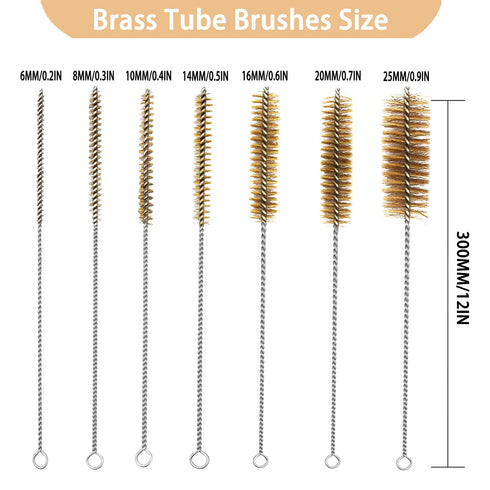 7Pcs Wire Tube Brushes, Brass Bottle Brush, Long Cleaning Brushes for Tubes, Bottles, Glass, and Straws