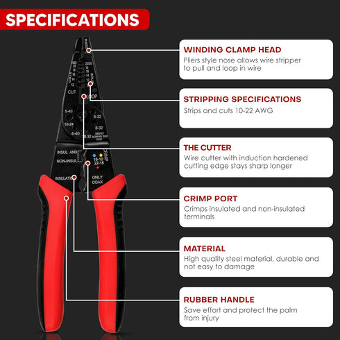 Wire Stripper Cutter, 8 Inch Wire Stripping Tool, Multi-Function Hand Tool, XT-1-001