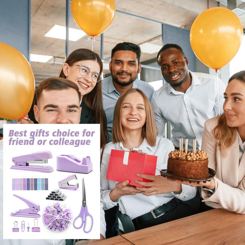 Sportsvoutdoors Purple Desk Accessories Set - Stapler and Tape Dispenser Kit, Gift for Students, Women, Boss Lady,