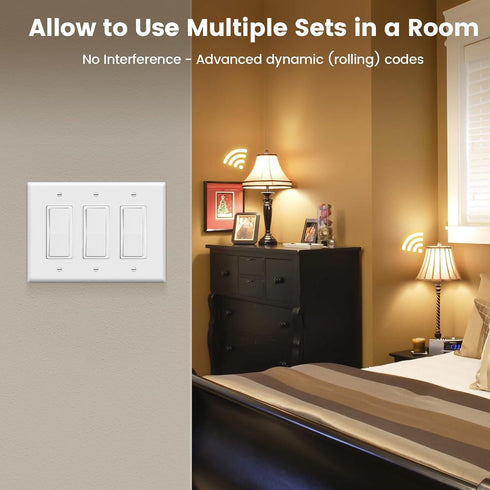 15 100ft SURAIELEC Wireless Light Switch, Remote Control Outlet, Decorator Rocker Wall Switch, AMP, RF Range, No Wiring