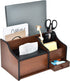 Cherry Brown Wood Desk Organizer, Tissue Box Lid with Multiple Slots Drawer for Phone Tablet Remote Control Storage