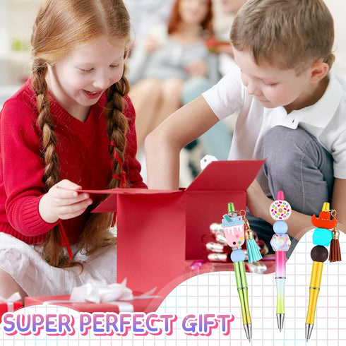 Qilery 100 Pcs Plastic Beadable Pens Kit - 55 Kinds Shell Colors, Black Ink Cool Bead Ballpoint Pens for DIY Gifts