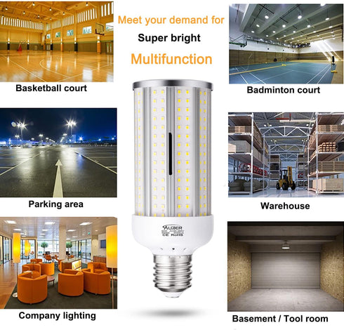 60W LED Corn Light Bulb, Large Mogul E39 Base, 6000-Lumen, 6500K Daylight Cool White for Large Areas