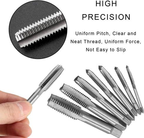 JONMON 8Pcs Metric Tap Set, M3-M12 Hand Screw Thread Plug Taps with Adjustable Reamer Wrench for Woodworking