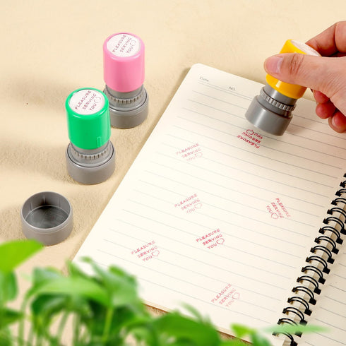 PEUTIER 3pcs Pleasure Serving You Stamps, Server Stamps for Checks Stationery Stamp Self Ink Stamp for Service Work
