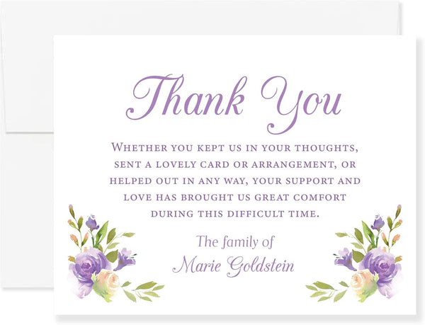 Purple Flowers Sympathy Thank You Cards, Funeral Thank You Cards, Bereavement Notes