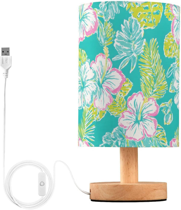 ALAZA Bedside Table Lamp for Bedroom Pink Green Floral Leaves Nightstand LED