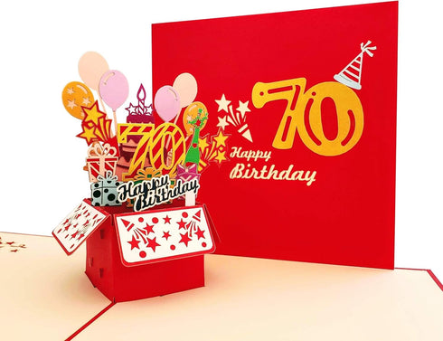 iGifts And Cards Happy 70th Red Birthday Party Box 3D Pop Up Greeting Card – Seventy, Balloons, Unique Celebration