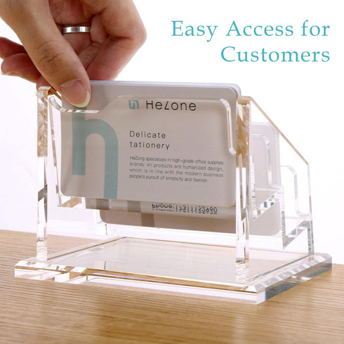 Business Card Holder for Desk Display - Clear Acrylic Office Supplies, 2 Slot Organizer Stand, 1 Pack