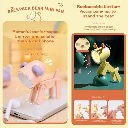 Mini LED Desk Lamp Cute Small Phone Holder Creative Dog/Deer Shape Night Light Portable Small Desk Light Adjustable