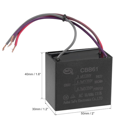 uxcell Ceiling Fan Capacitor CBB61, 5/6.5/6.5uF 350V AC, 4 Wires for Electric Fan Pump Motor