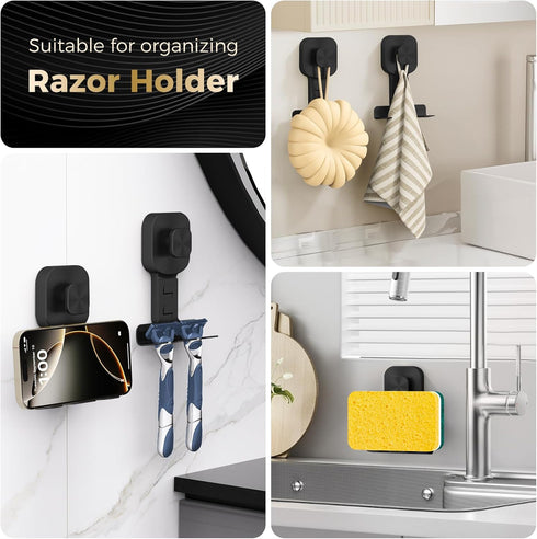 Remove-Black(2 Pack) BKV Suction Cup Razor Holder for Shower,Reusable Shaver Holder for Shower,Stainless Steel Bathroom