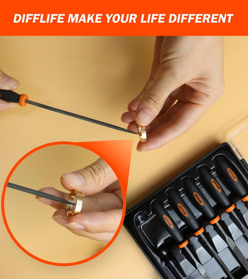 Needle File Set, 6-Piece Carbon Steel with Flat, Square, Triangular, Round, Half-Round Files