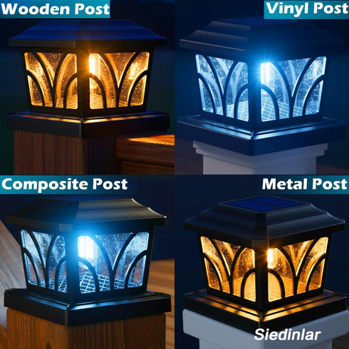 2 4x4 5x5 6x6 2 Pack SIEDiNLAR Solar Post Cap Lights Outdoor, Aluminum Glass Modes Fence Post Caps for Vinyl Wooden