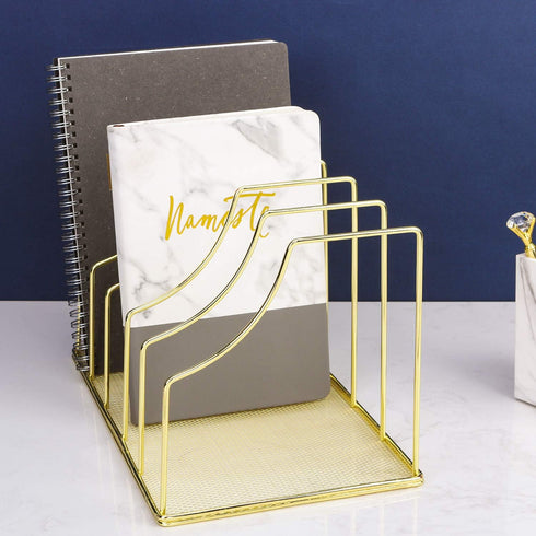 Simmer Stone File Sorter Organizer, 5 Section Magazine Holder Rack for Mail, Paper, Document, Desk Accessories, Gold