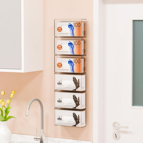 Yieach 3 Pack Acrylic Glove Holder for Wall Mount With Adhesive,No-Drill Latex Glove Box & Dispenser,Disposable Medical