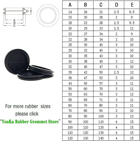 2-1/2 in Rubber Grommets for Wiring - Double-Sided Rubber Plugs for Round Holes, 3 Pcs, Black